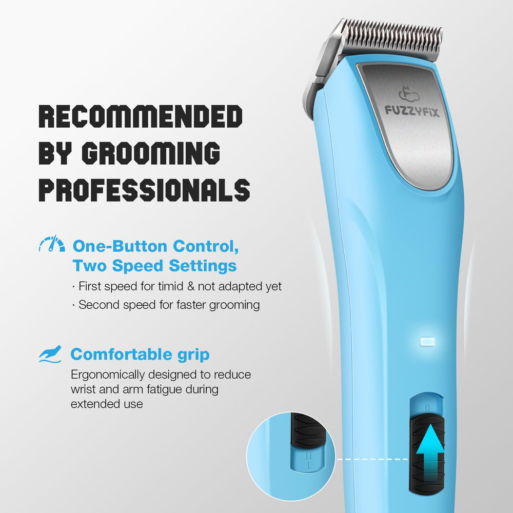 FuzzyFix détails commandes vitesse montrant réglages pour animaux timides ou pressés
