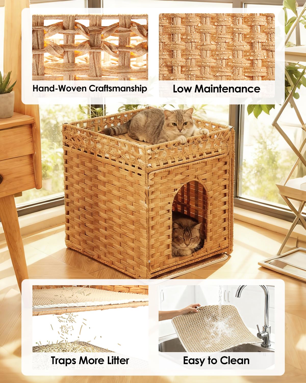 FuzzyNest gros plan du tressage en rotin, assure ventilation et aspect naturel