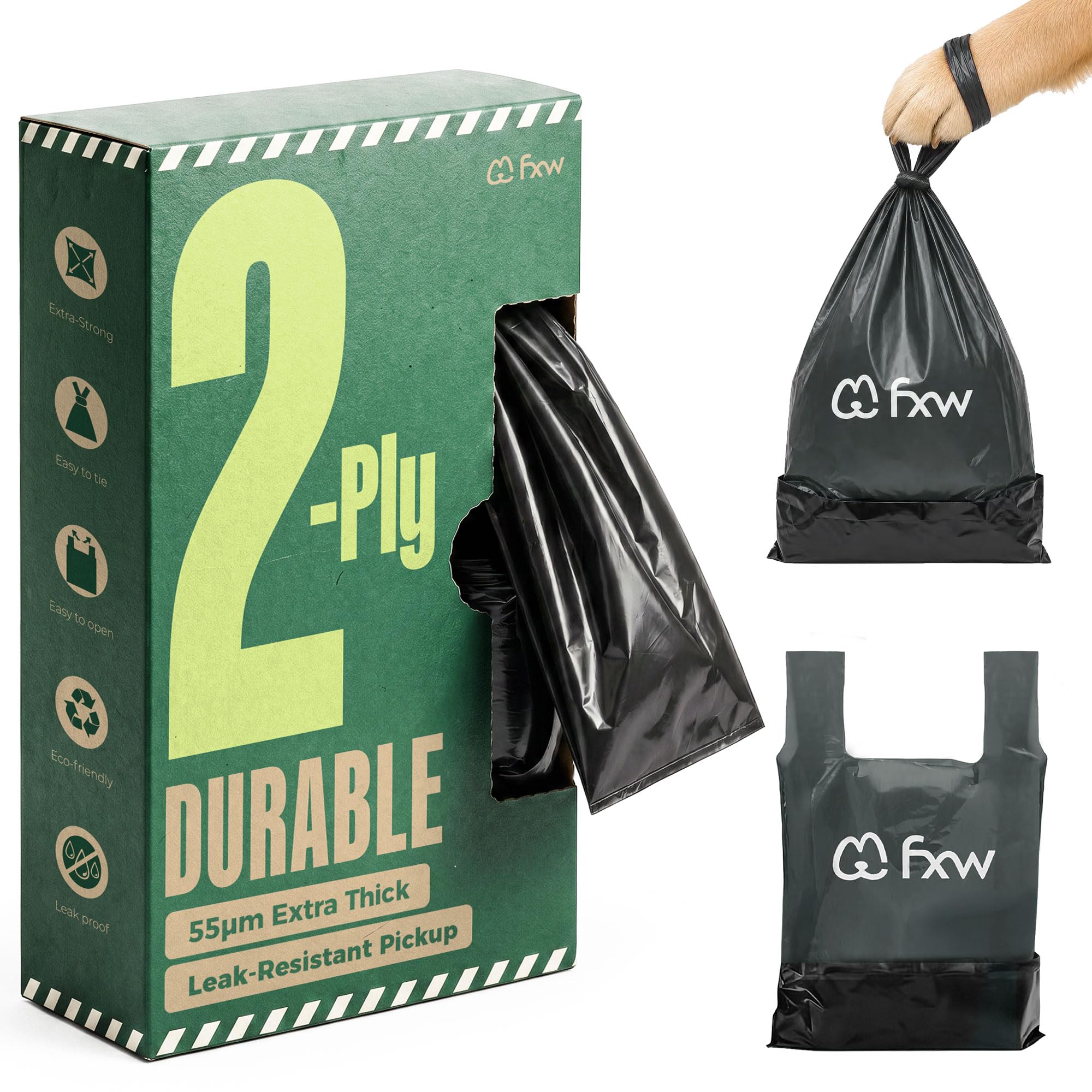 FXW boîte avant emballage montrant 100 sacs et facilité de transport