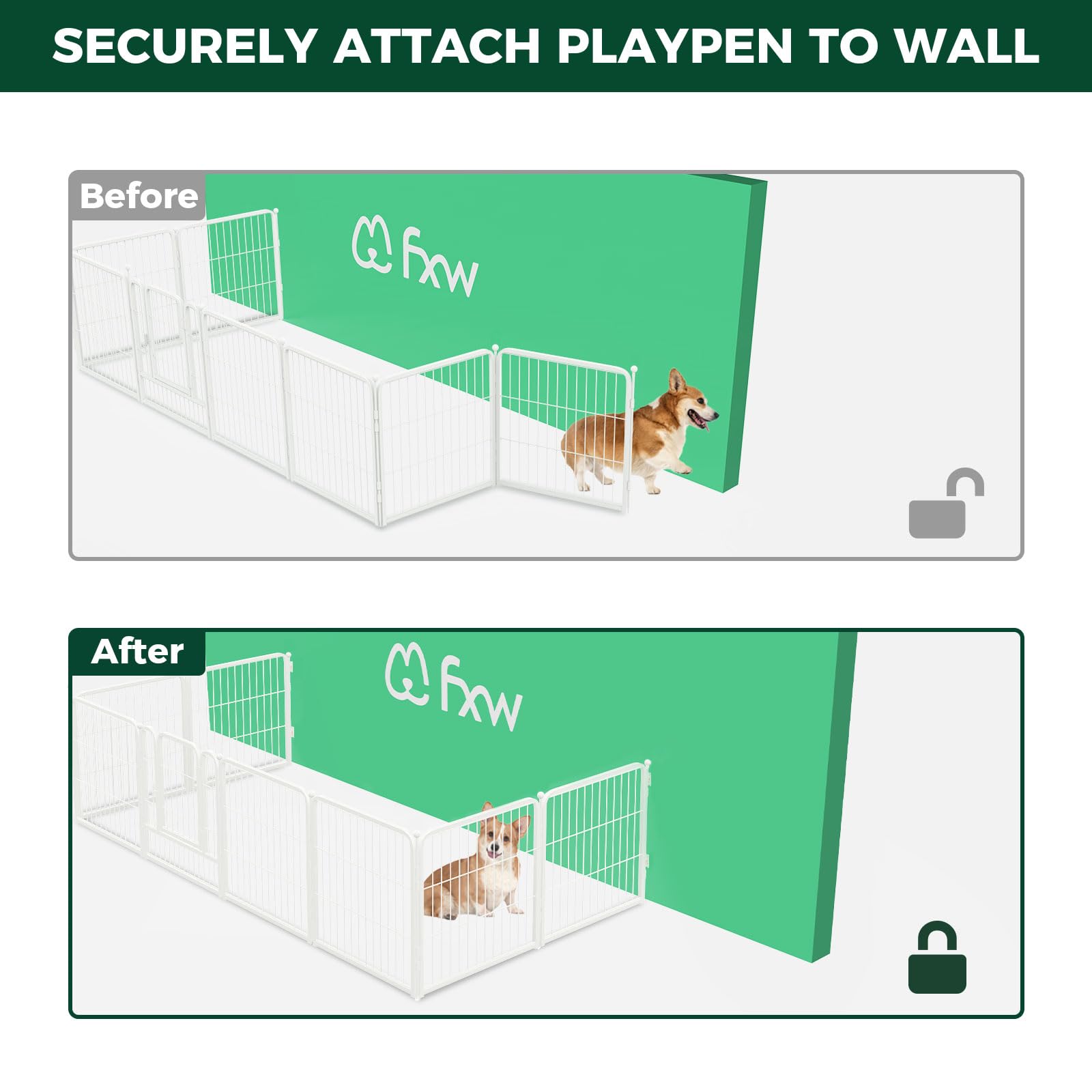 FXW ancrage fixé au mur avec parc pour chien assurant stabilité
