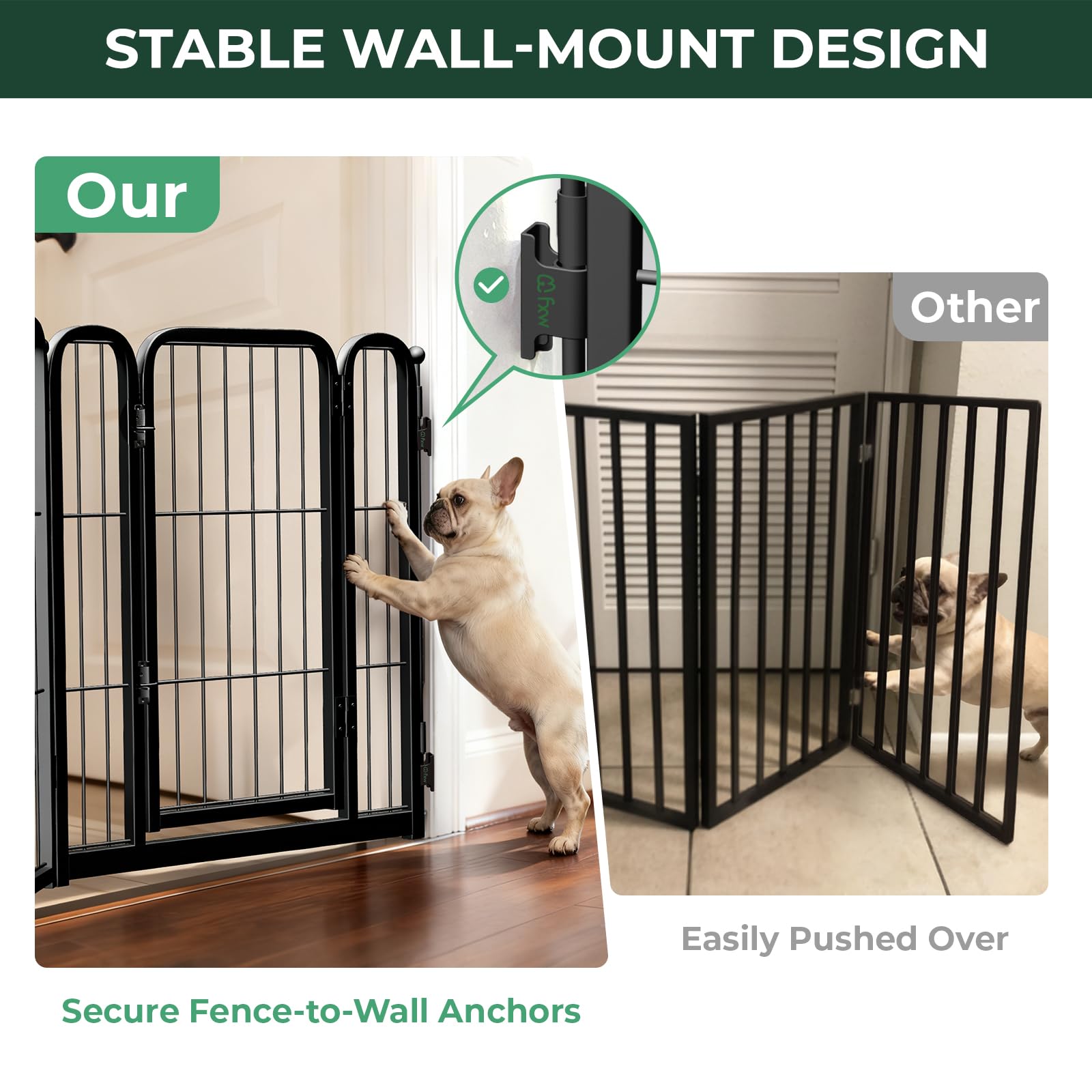 FXW barrière en usage dans un salon avec chien montrant confinement sûr