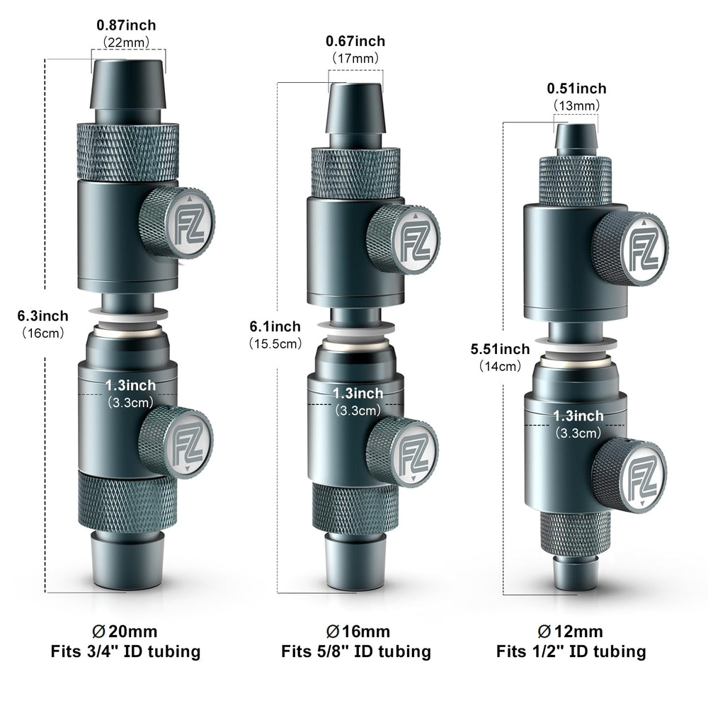 FZONE comparatif taille 16mm illustrant compatibilité tuyaux et mesures claires