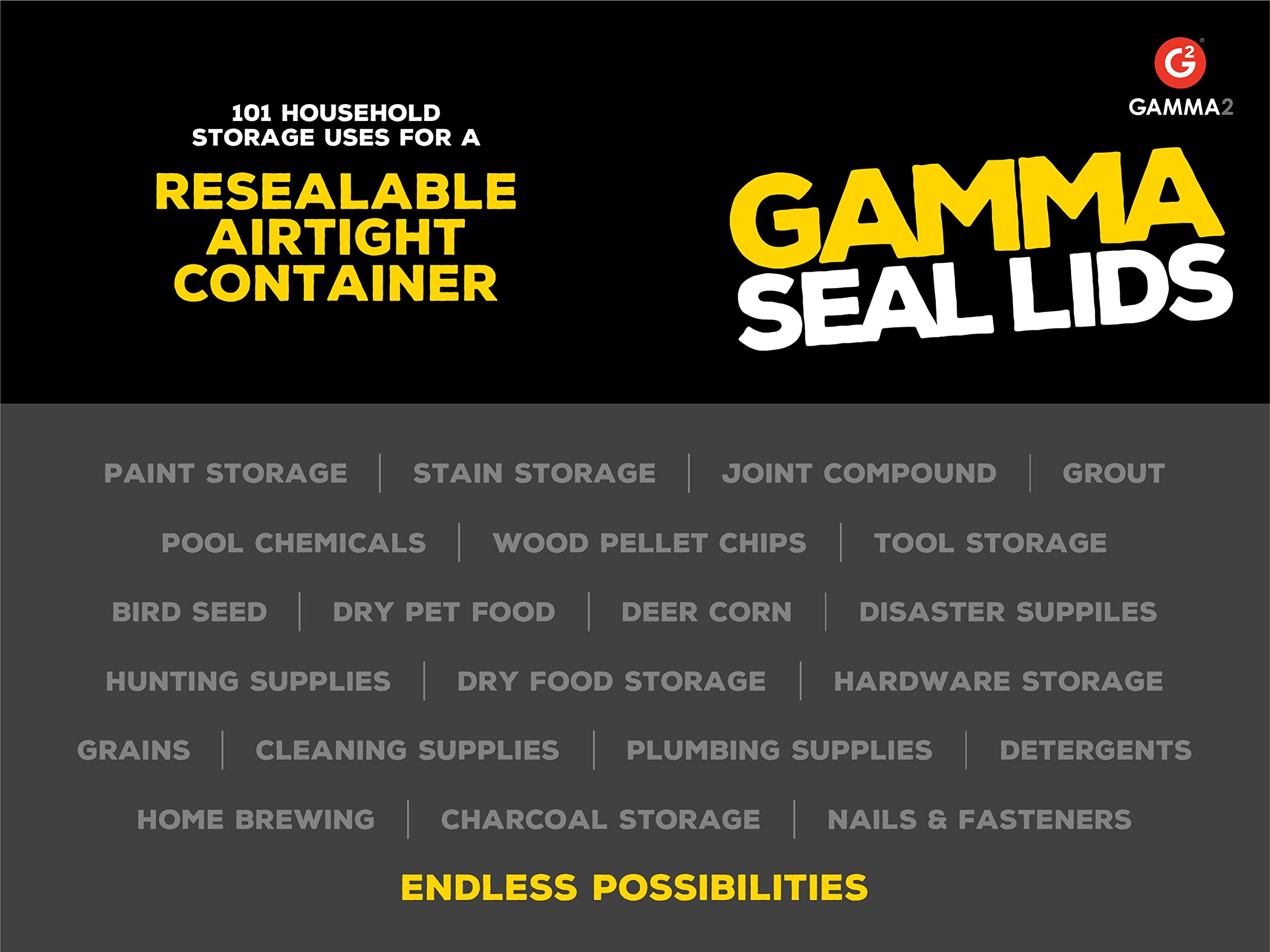 Gamma2 comparaison taille avec seau standard montrant compatibilité 3,5–7 gal