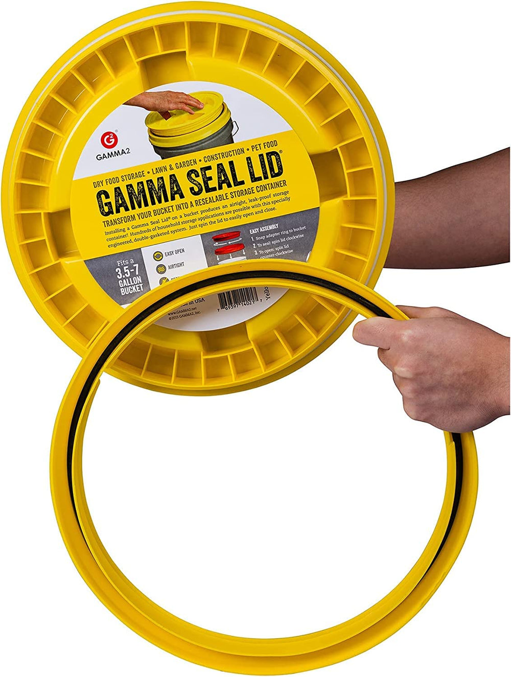 Gamma2 emballage et marquage montrant origine américaine et recyclabilité