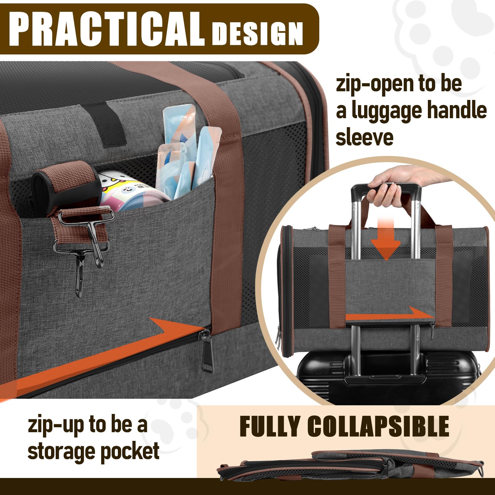 GAPZER rangement latéral avec friandises et la laisse pour organisation pratique