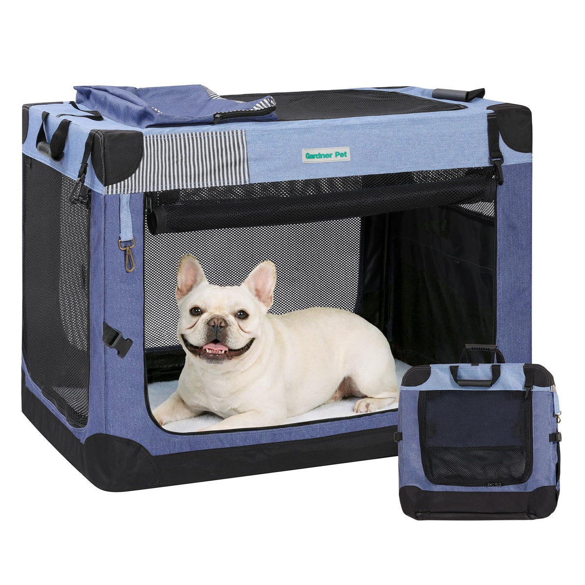 Gardner Pet cage pliable ouverte montrant confort et portabilité
