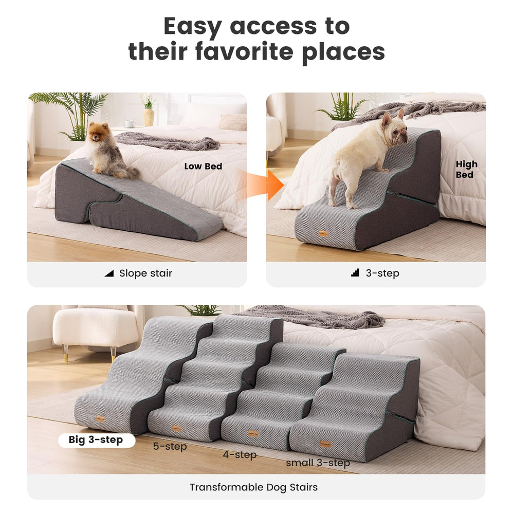 Gardner Pet escalier comparé à une règle montrant dimension 22,4" pour choix adapté