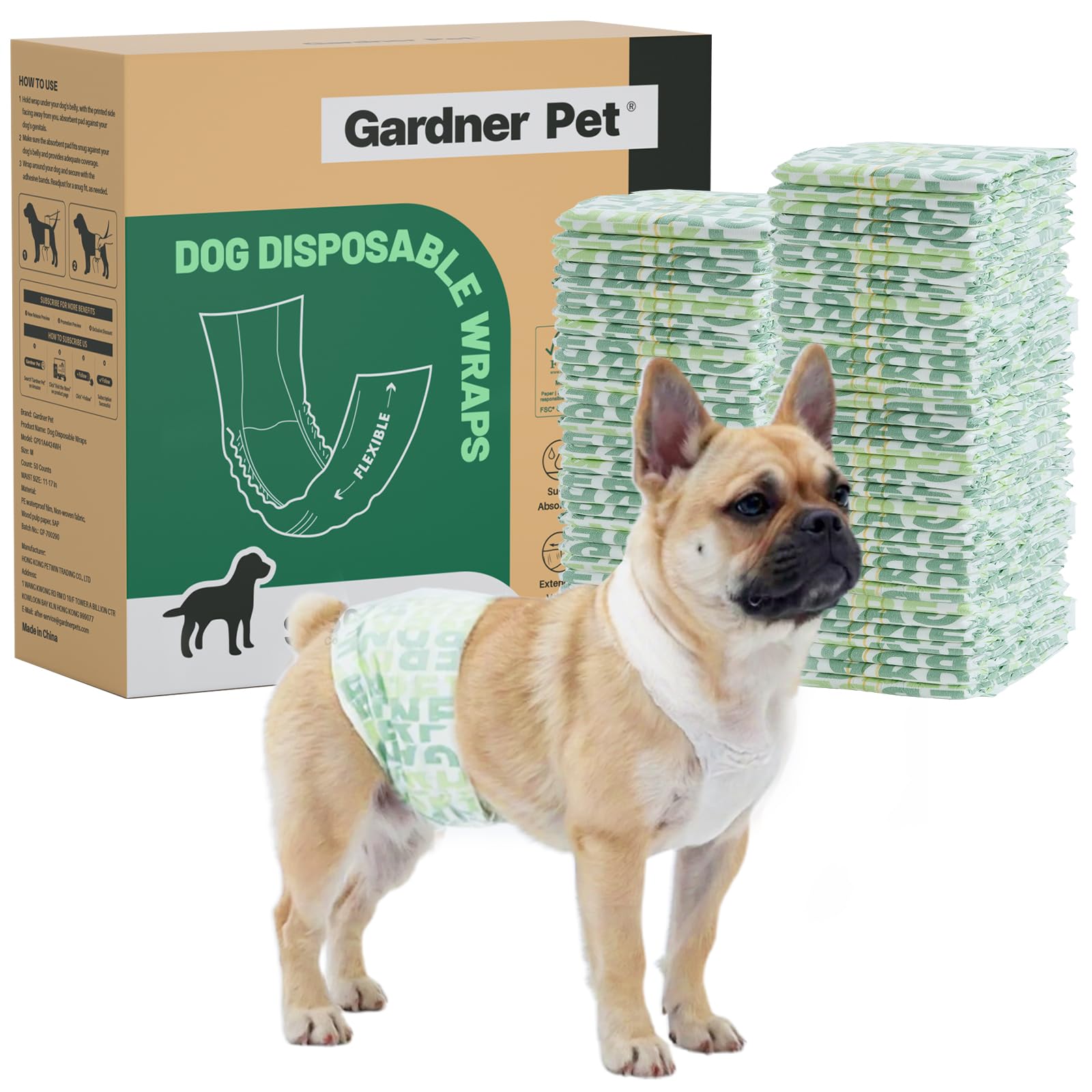 Gardner Pet emballage avant montrant le lot de 50 et avantages principaux