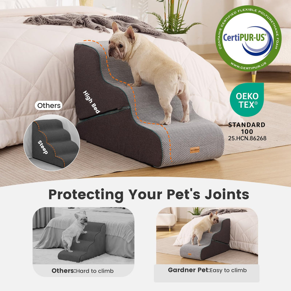 Gardner Pet escalier utilisé par un chien montant sur le lit augmentant l'autonomie