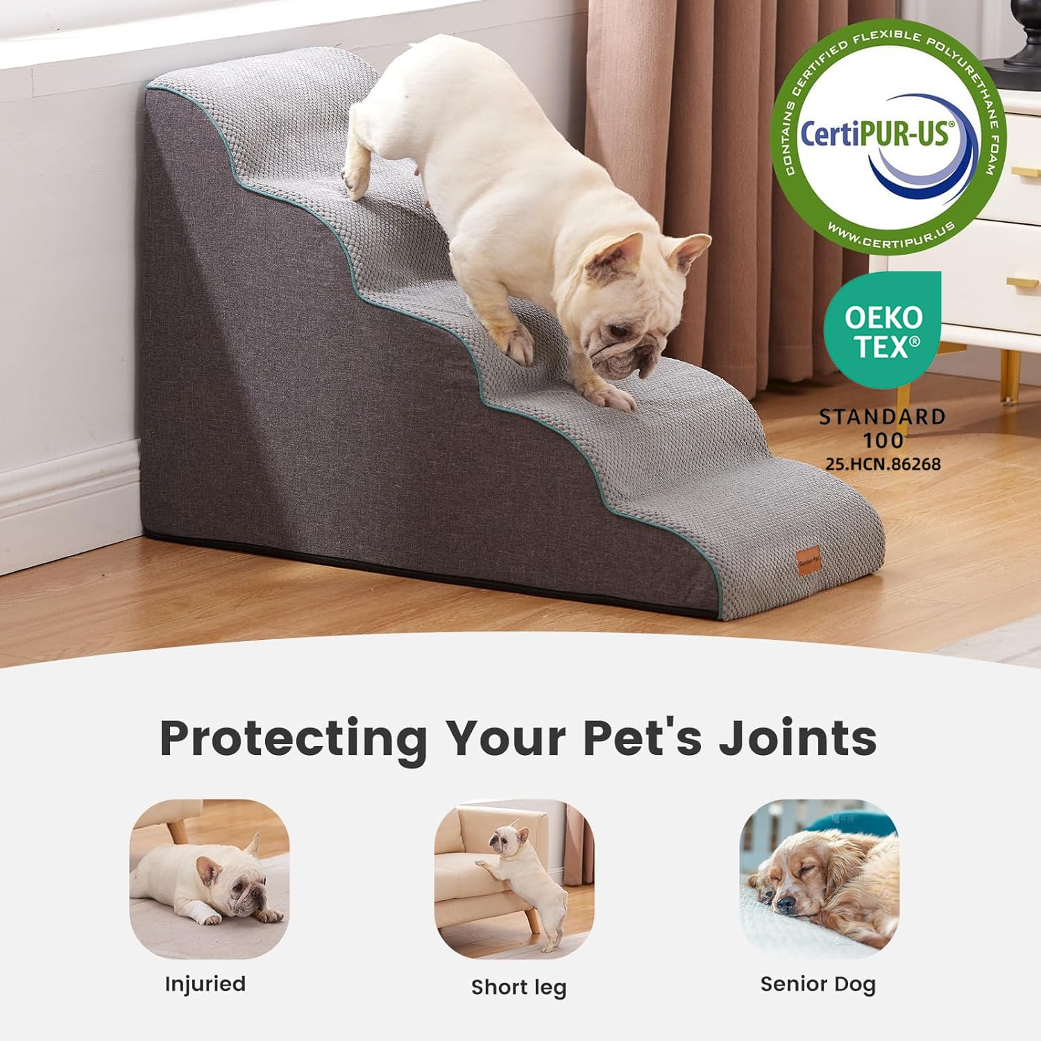 Gardner Pet escalier en usage sur canapé aidant un petit chien à monter