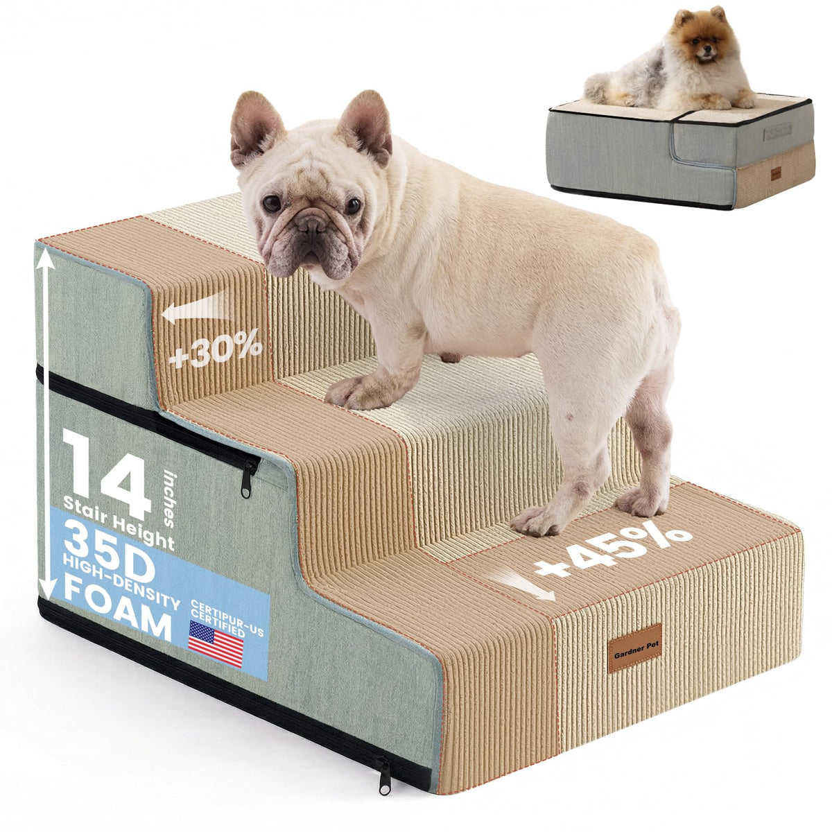 Gardner Pet marches face avant montrant stabilité et largeur des marches