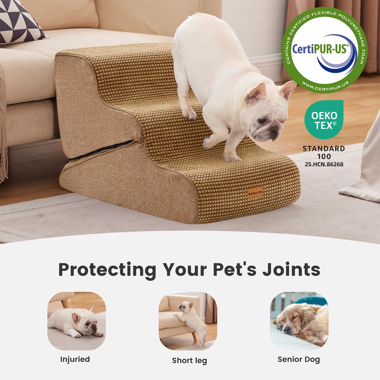 Gardner Pet vue de profil transformé en rampe douce, pente adaptée aux chiens âgés