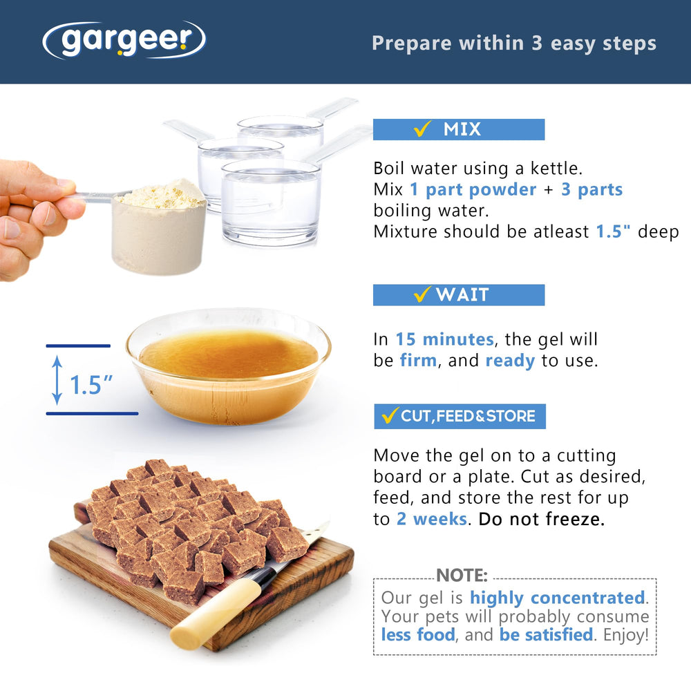 Gargeer gel réhydraté en bol montrant consistance appétente et nutritive