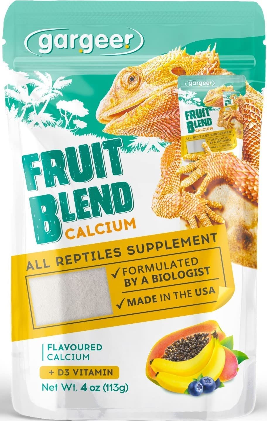 Gargeer emballage face avant montrant formule calcium D3 et fruits, bénéfice clarté produit