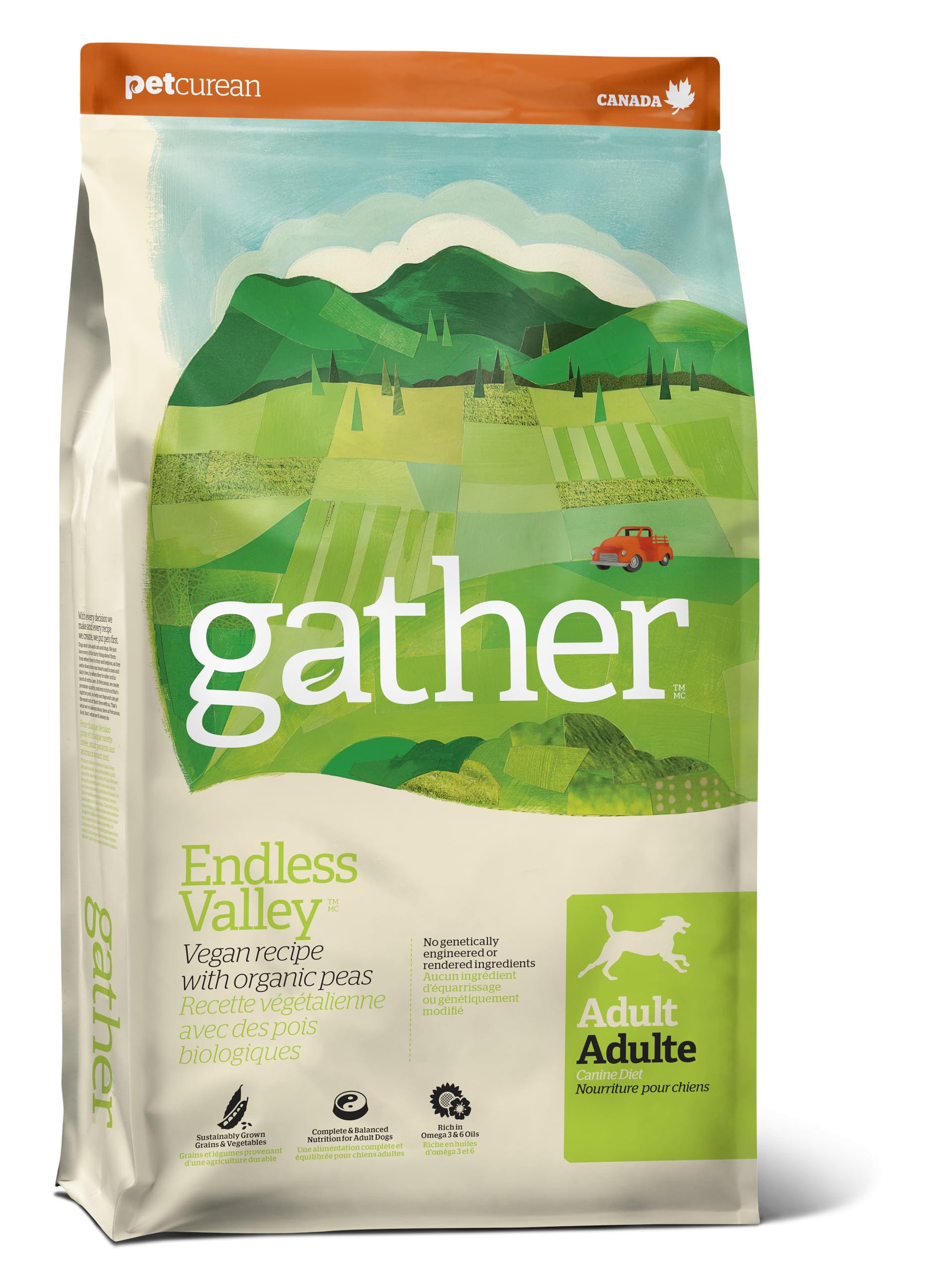 GATHER sac face avant montrant la recette végétale et bénéfice équilibre complet