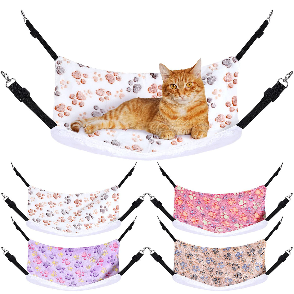 Geelin hamac face avant multicolore montrant le motif pattes et l’aspect moelleux