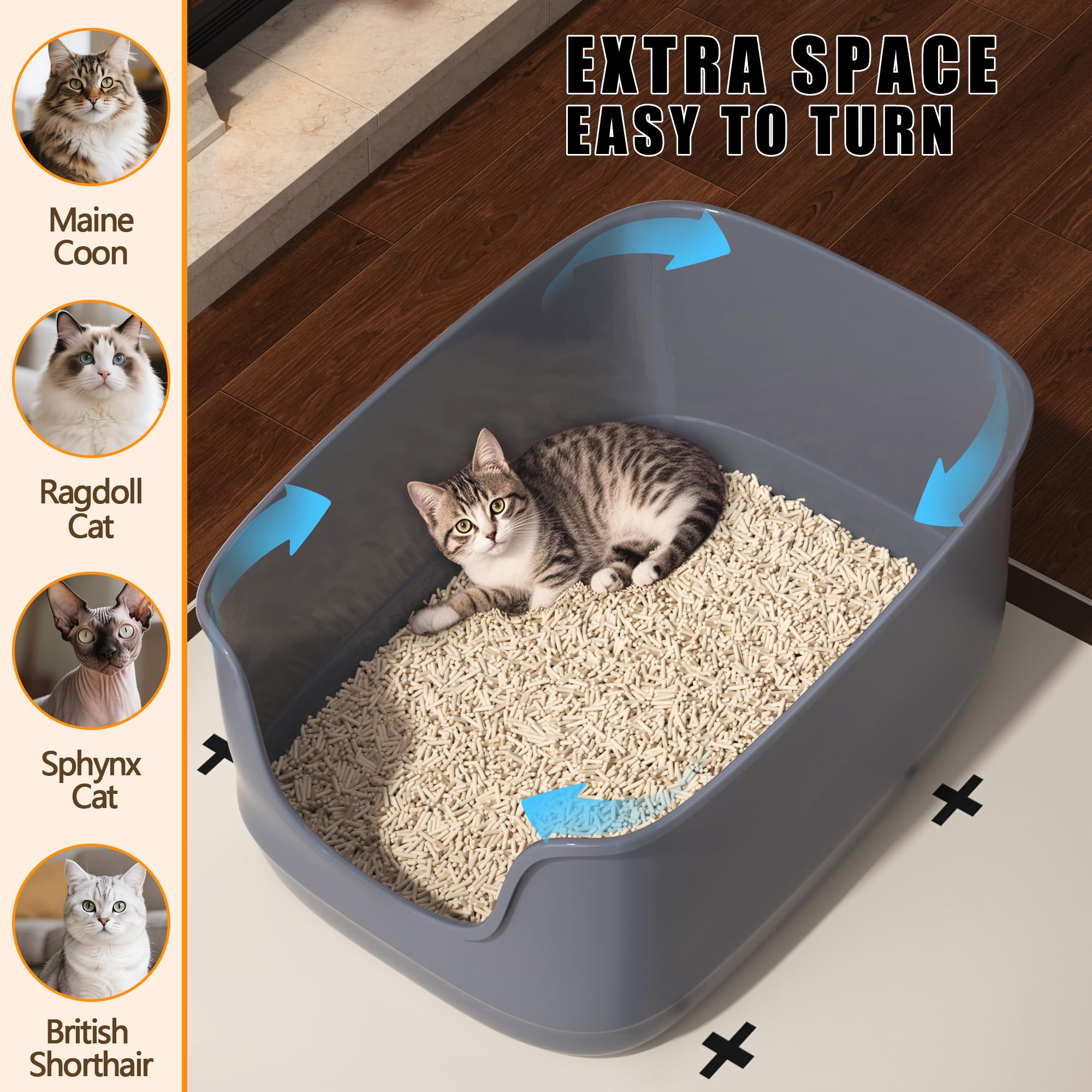 Gefryco intérieur spacieux visible, confort pour chats volumineux