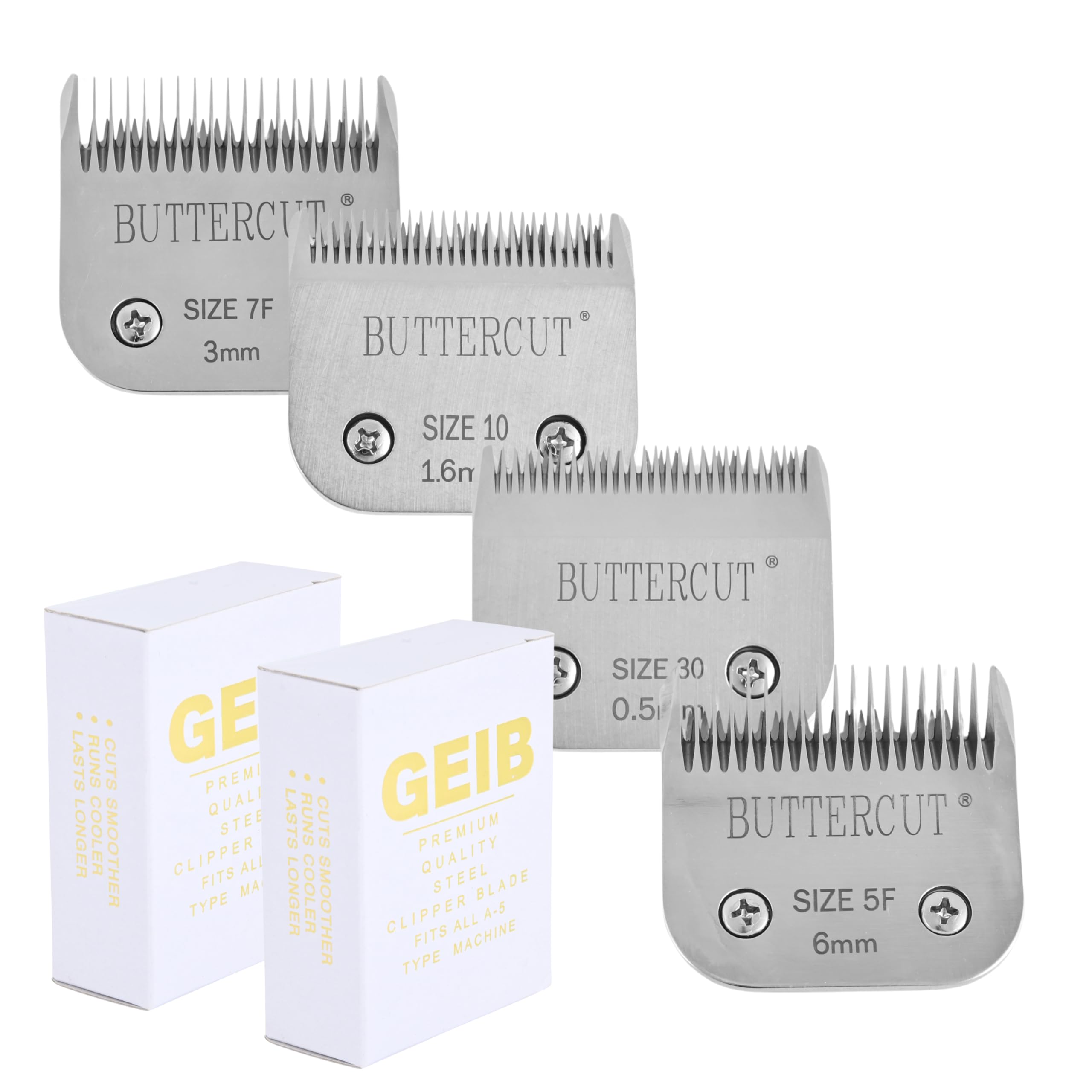 Geib pack de lames avant emballage montrant lot complet et compatibilité A5