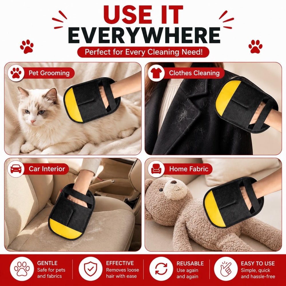 Generic gants en usage sur canapé montrant retrait rapide des poils d'animal