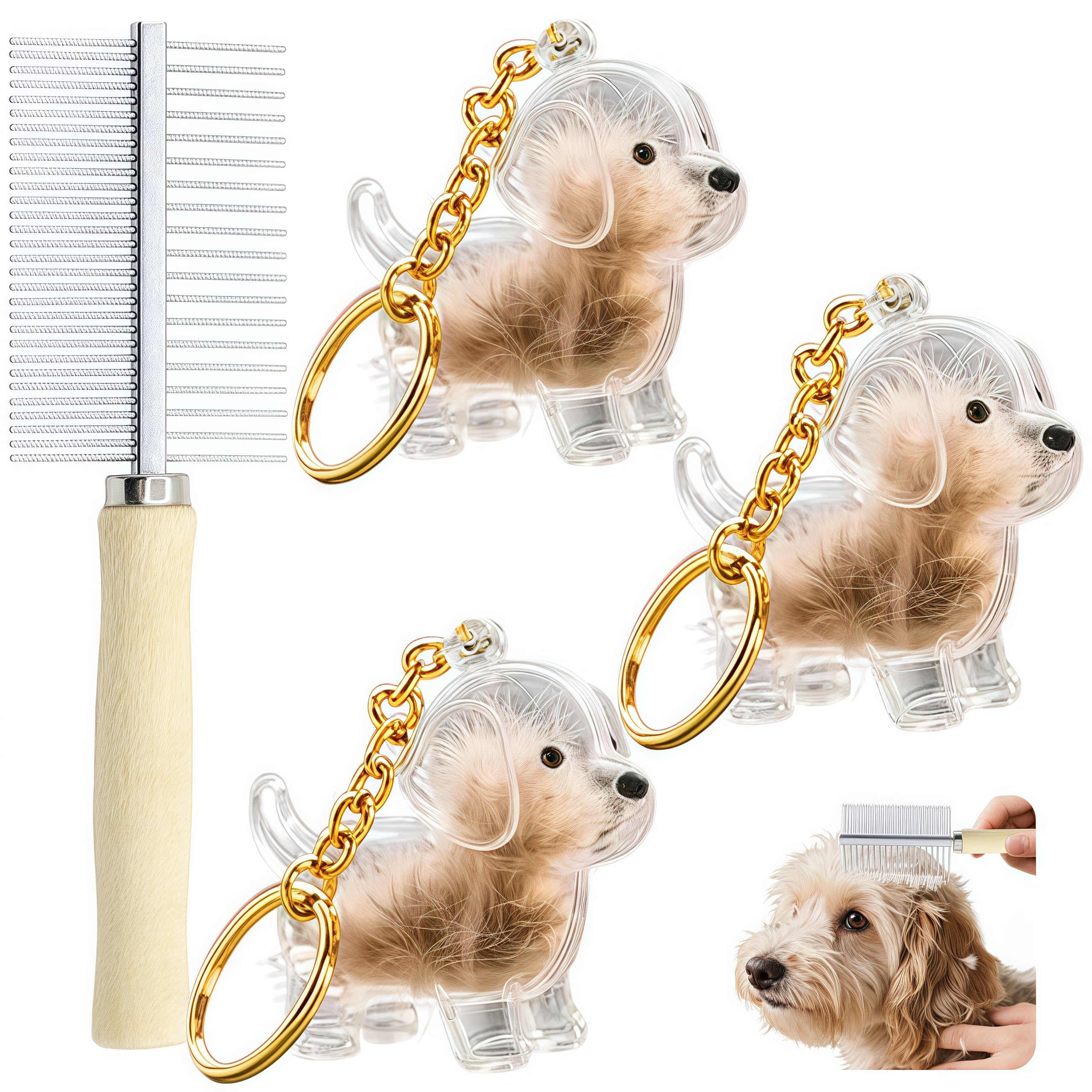 Generic porte-clés en forme de chien montrant la face et la fiole, souvenir visible