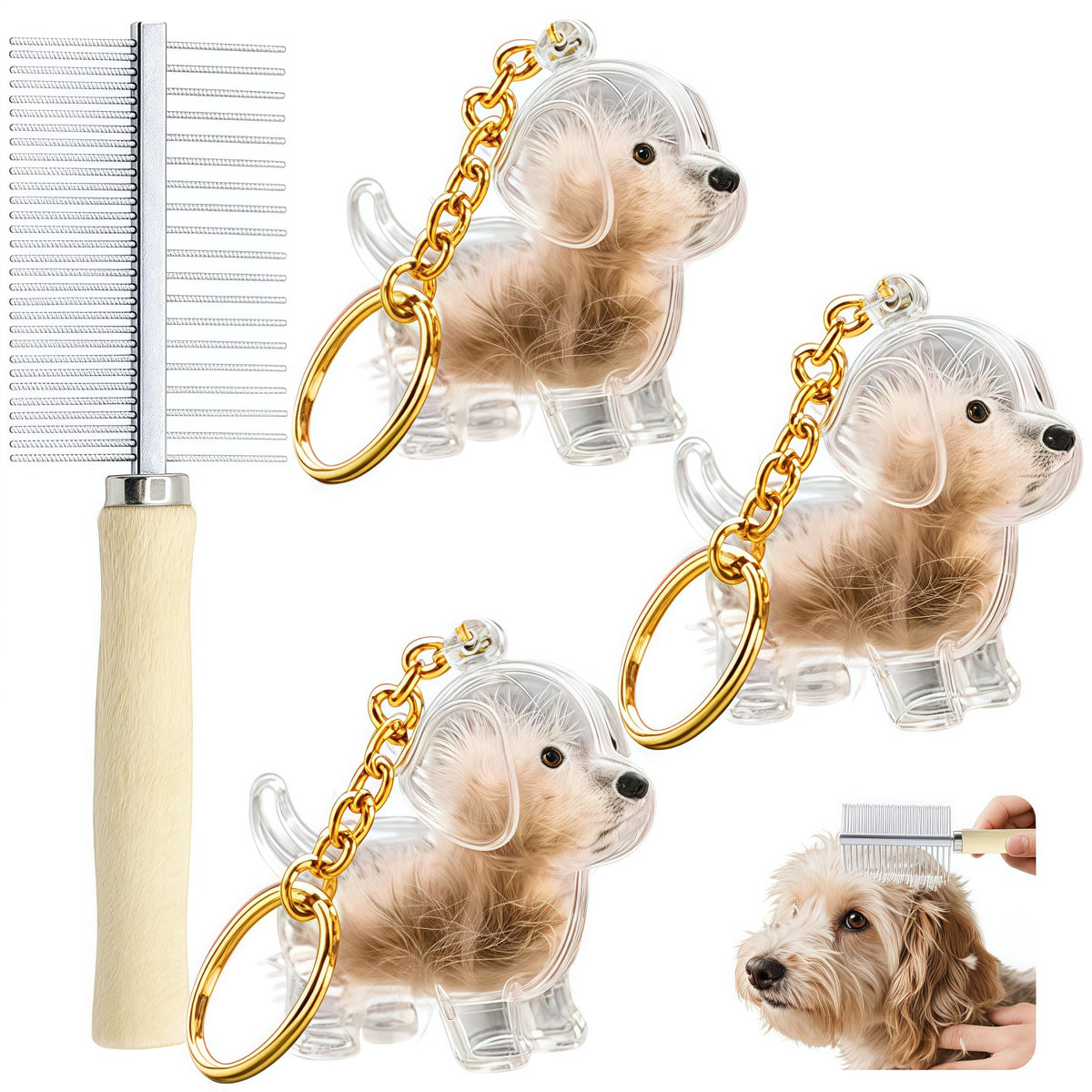 Generic porte-clés en forme de chien montrant la face et la fiole, souvenir visible