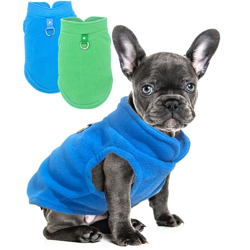 Generic pull polaire face bleu et vert montrant coupe et style pour confort
