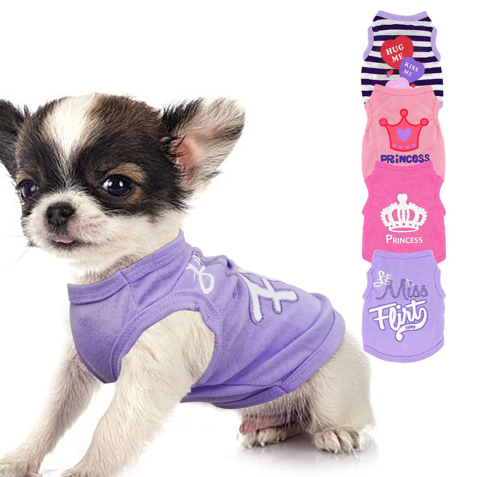 Generic t-shirt pour petit chien vu de face, montre un ajustement confortable