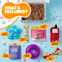 GiftWorld contenu aperçu avec jouets et friandises, soulage et distrait