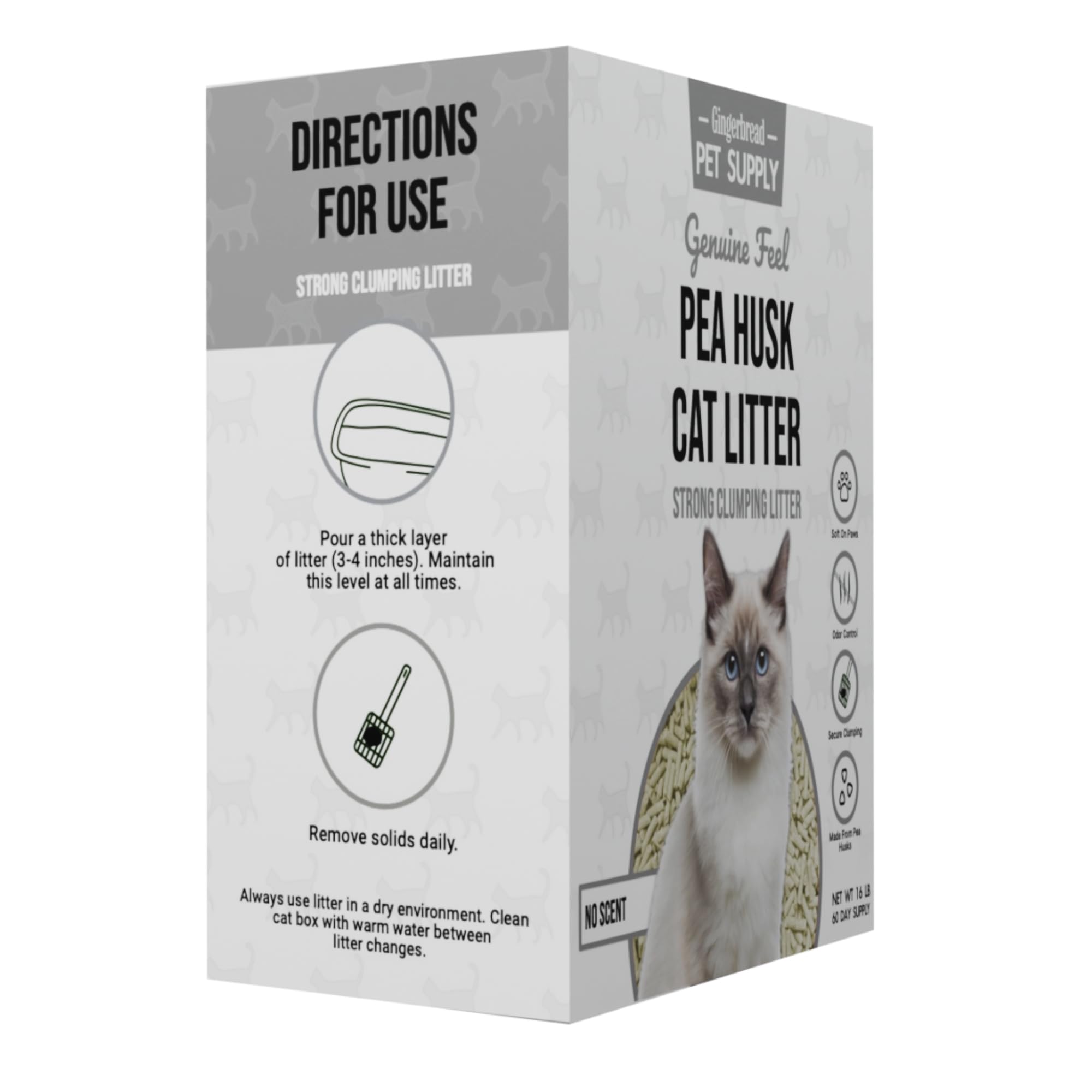 Gingerbread Pet Supply gros plan sur texture de peau de pois et absorption efficace