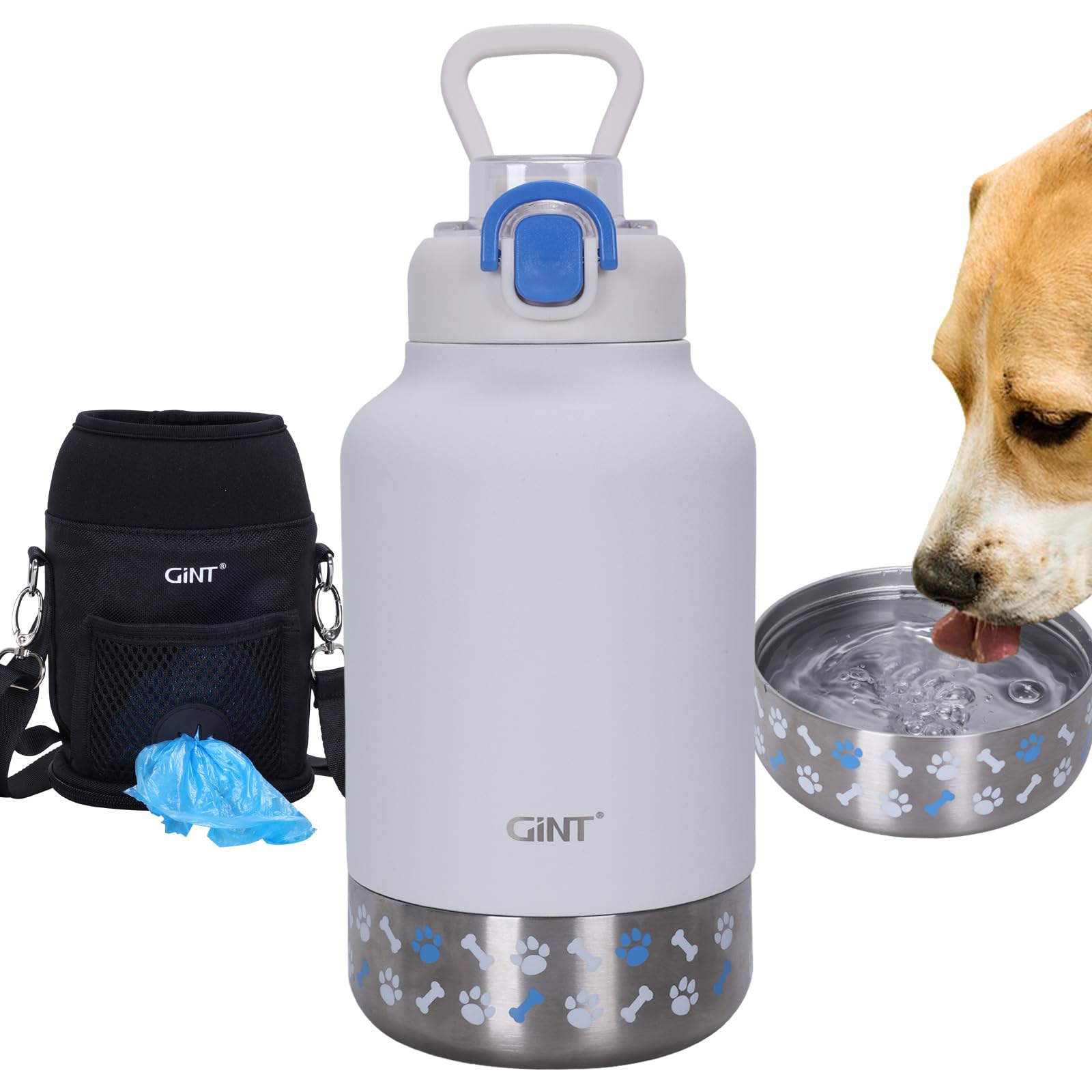 GiNT bouteille de face montrant design blanc et capacité pratique