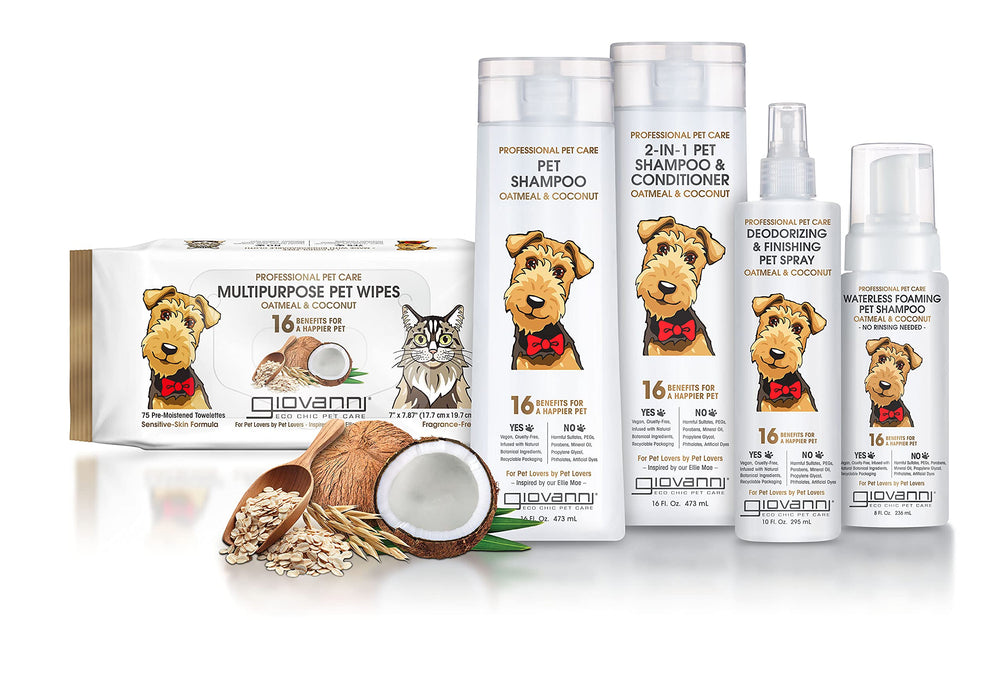 GIOVANNI spray en usage sur chien avec brossage pour pelage lisse