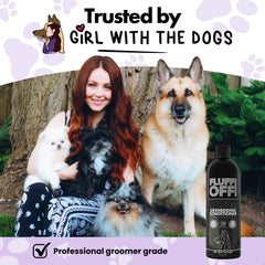 Goutte de Fluff Off montrant la texture riche et hydratante pour un pelage doux Girl With The Dogs