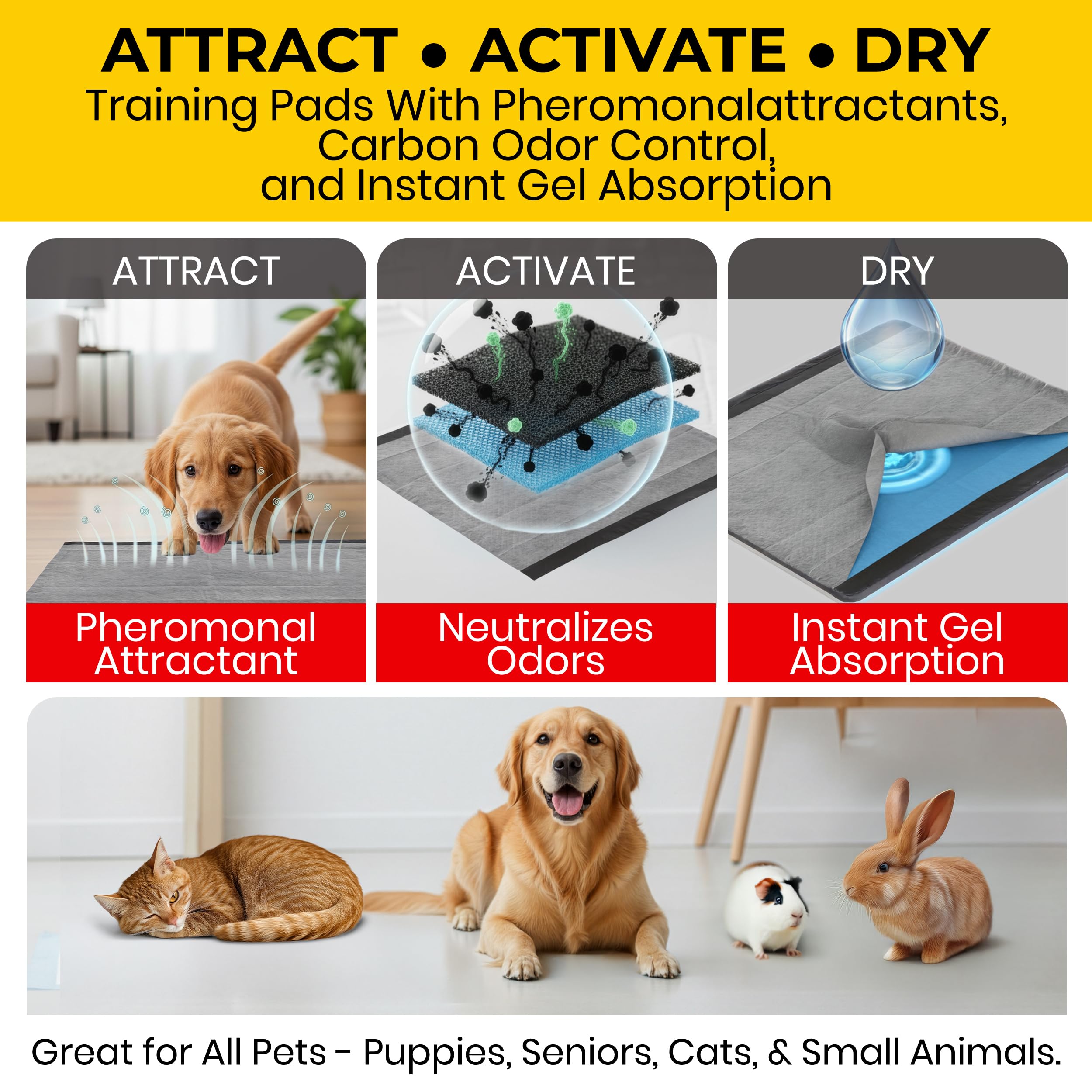 Glad coussin absorbant liquide en action réduisant les traces et odeurs