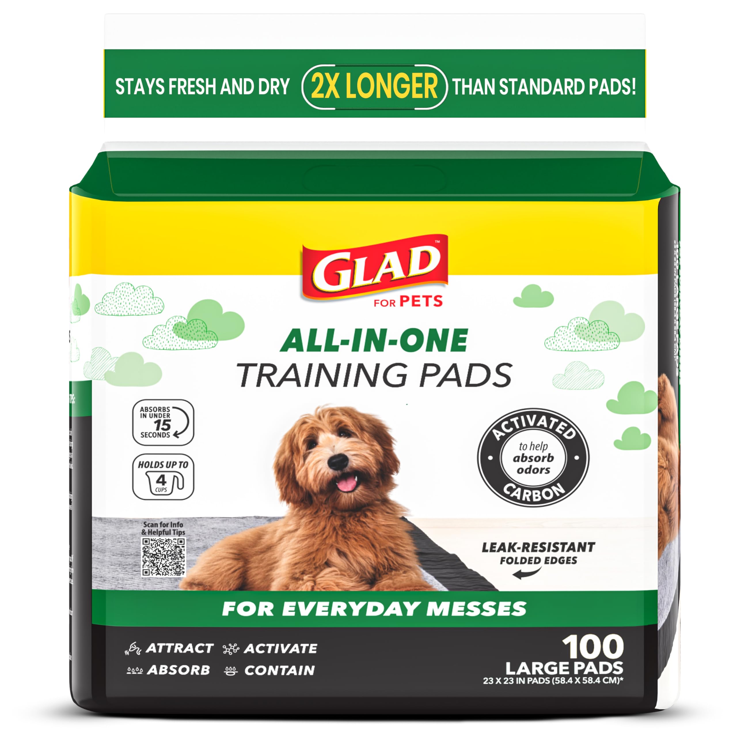 Glad montrant emballage avant avec 100 tapis, gain de réserve pratique
