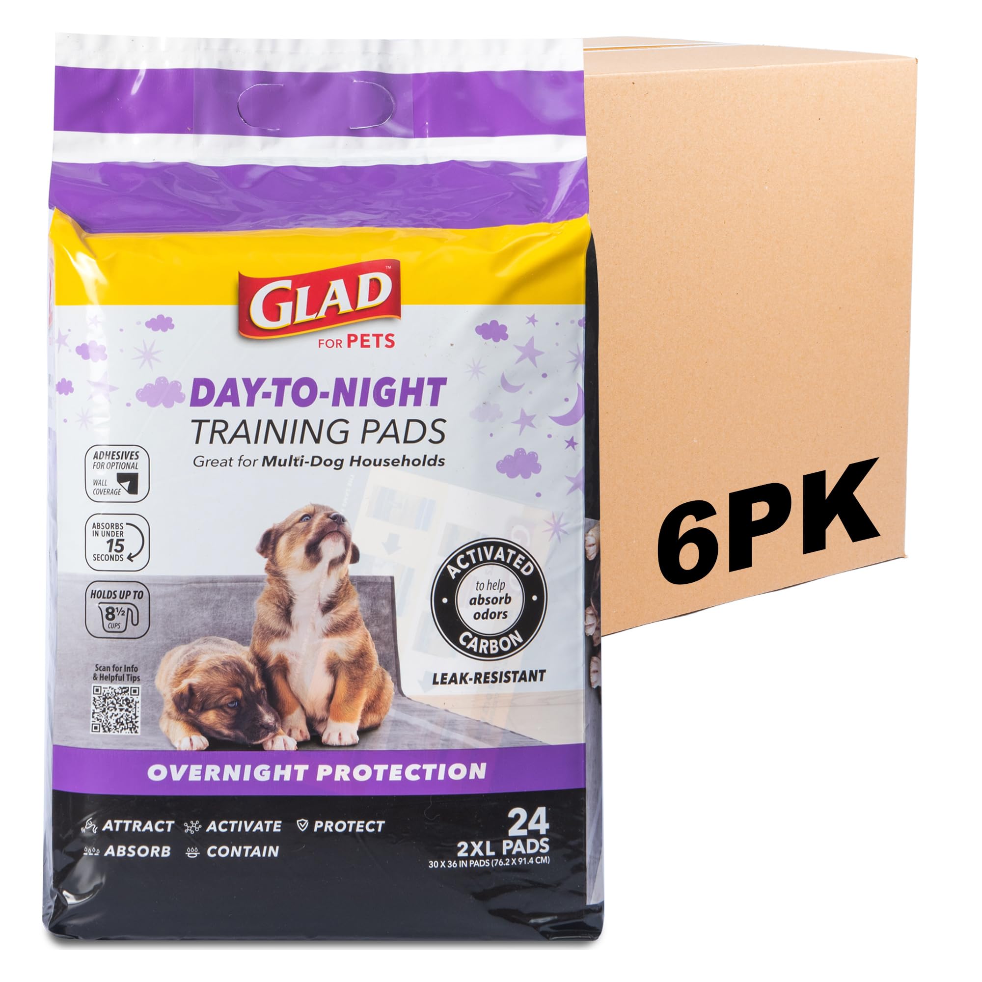 Glad for Pets emballage avant montrant 24 tapis, pratique pour stocker