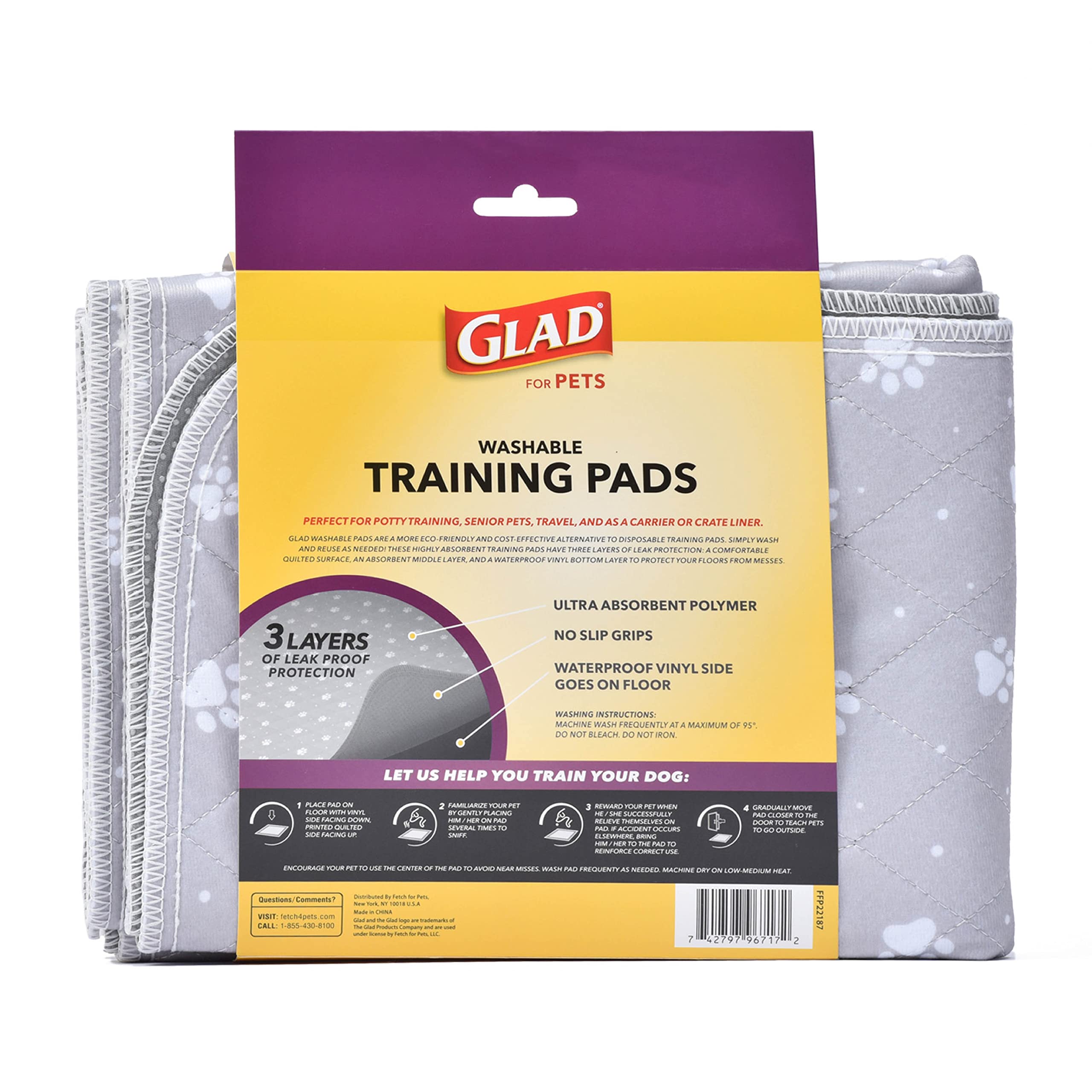 Glad for Pets tapis plié prêt au rangement, démontre réutilisation et gain de place