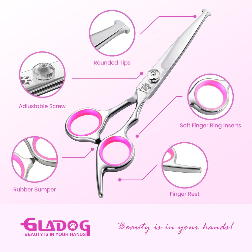 GLADOG ensemble disposé présentant ciseaux droit, courbe, effileur et accessoires pratiques