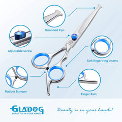 GLADOG gros plan lames montrant acier 4CR revêtement titane et coupe précise