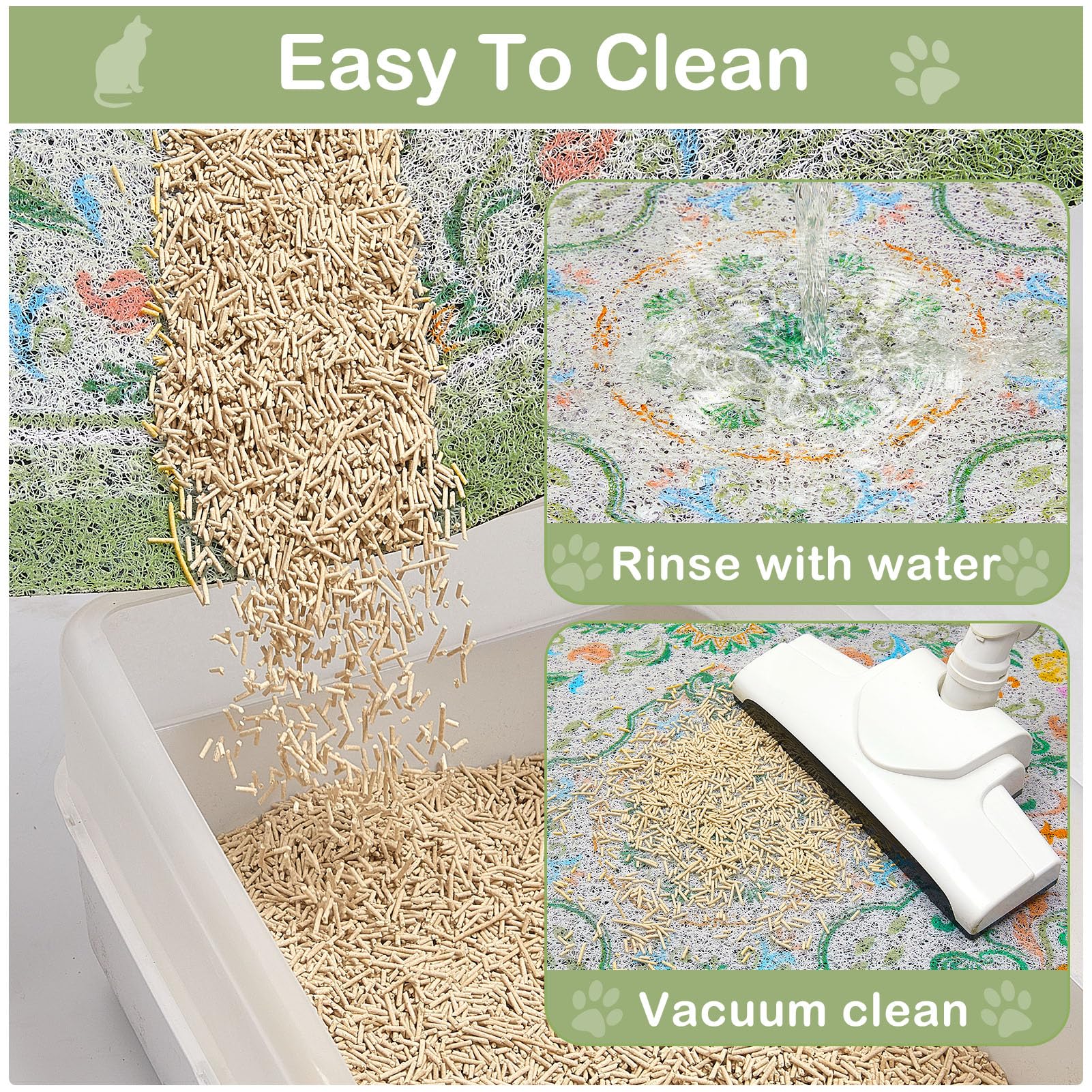 Glittme tapis rincé à l'eau pour nettoyage facile et rapide