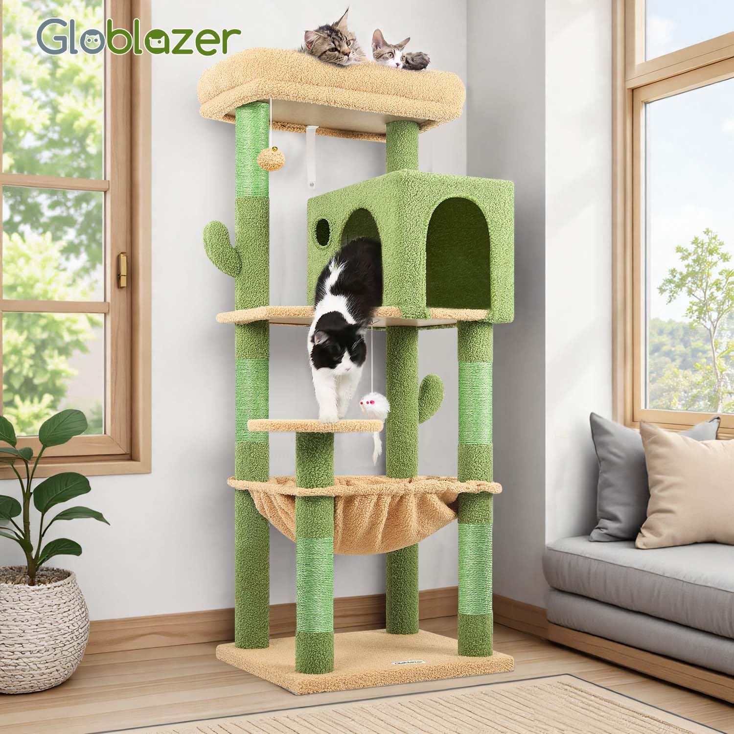 Globlazer arbre à chat en situation dans salon décoratif et fonctionnel