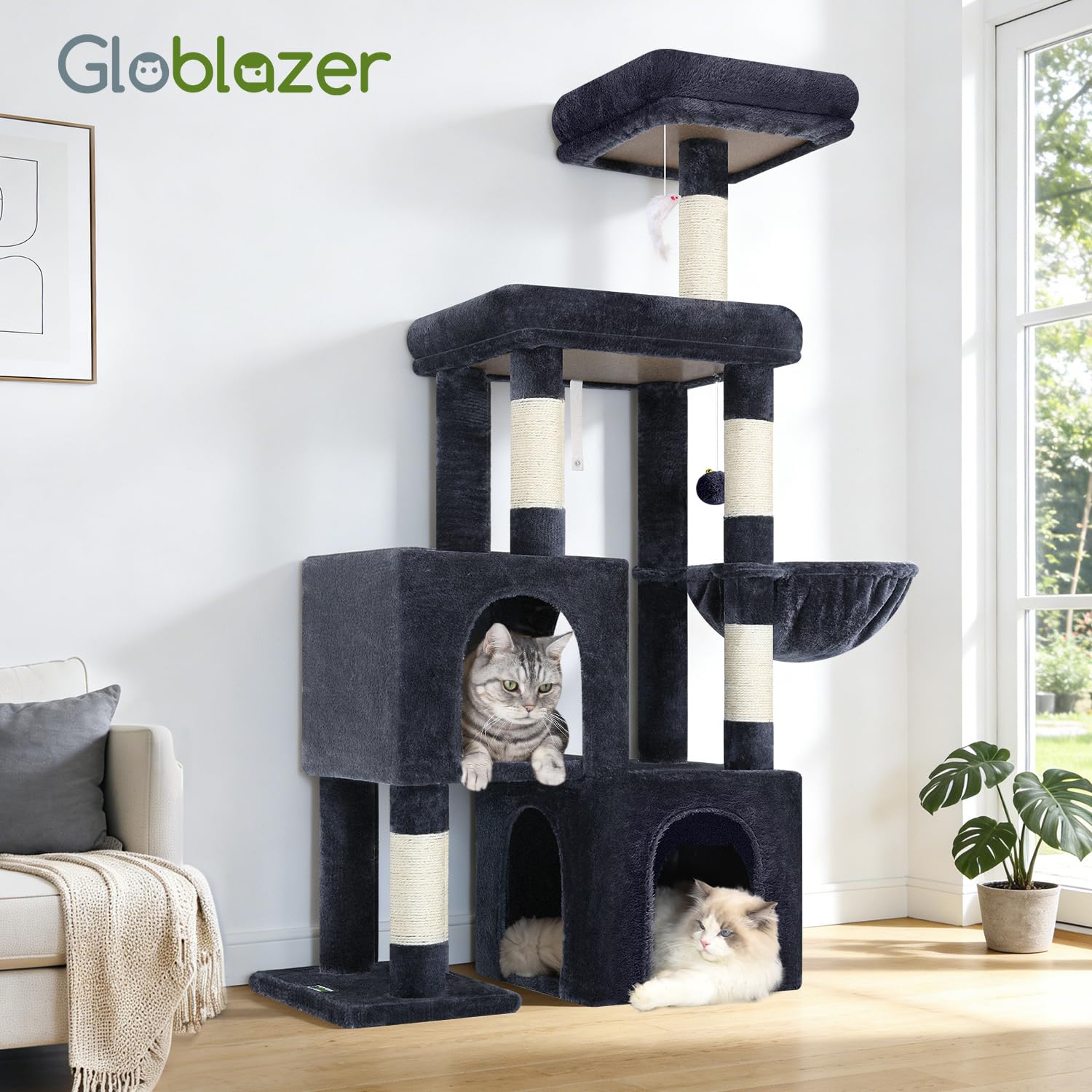 Globlazer arbre installé dans un salon montre échelle et échelle d'échelle