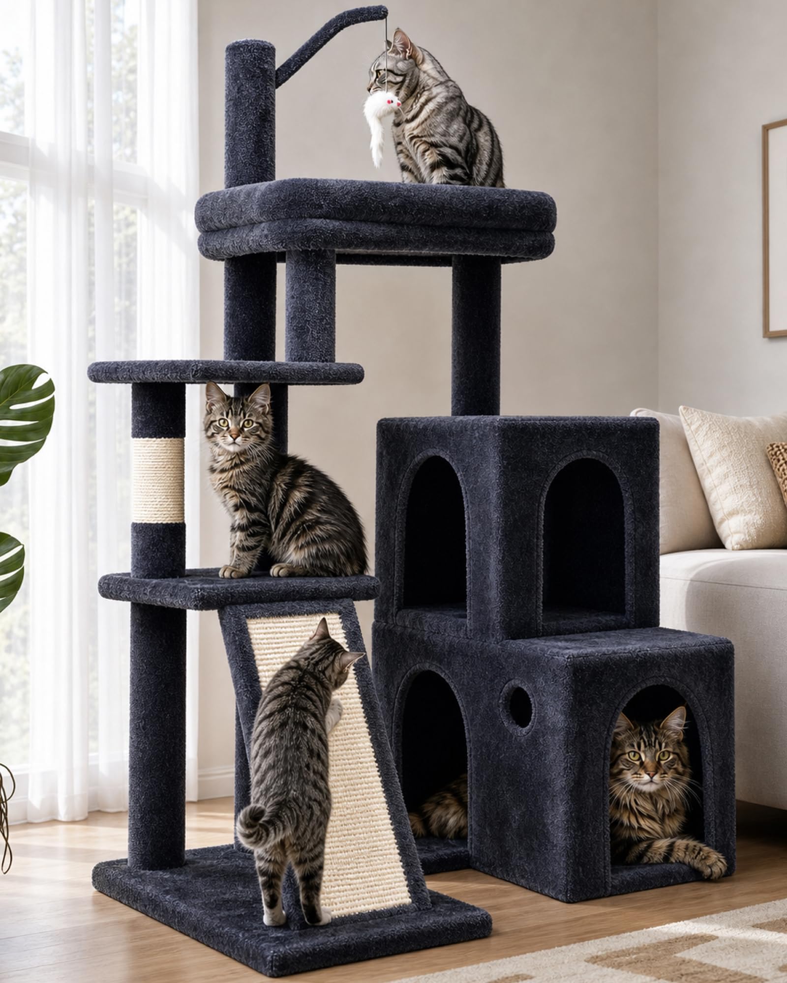 Globlazer vue de face de l'arbre à chat F50 gris foncé montrant stabilité
