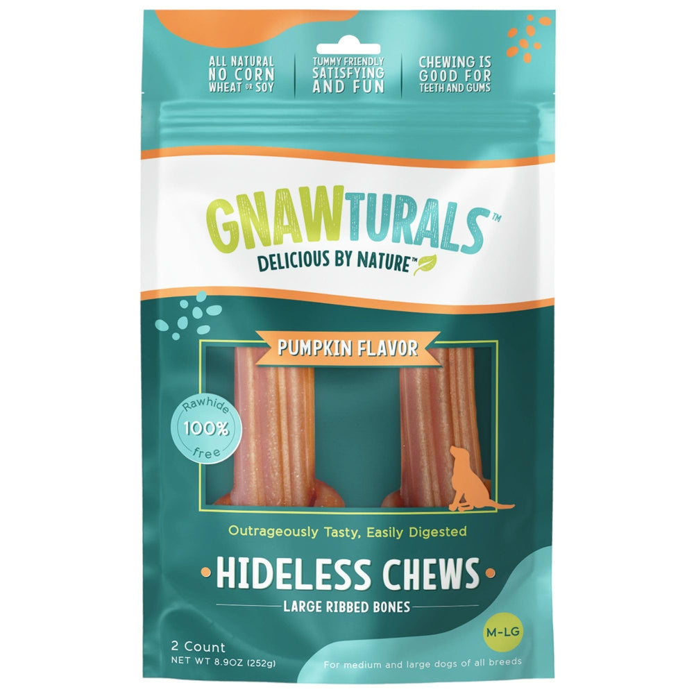 Gnawturals emballage avant montrant les deux os et la promesse sans rawhide