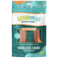 Gnawturals emballage avant montrant les deux os et la promesse sans rawhide