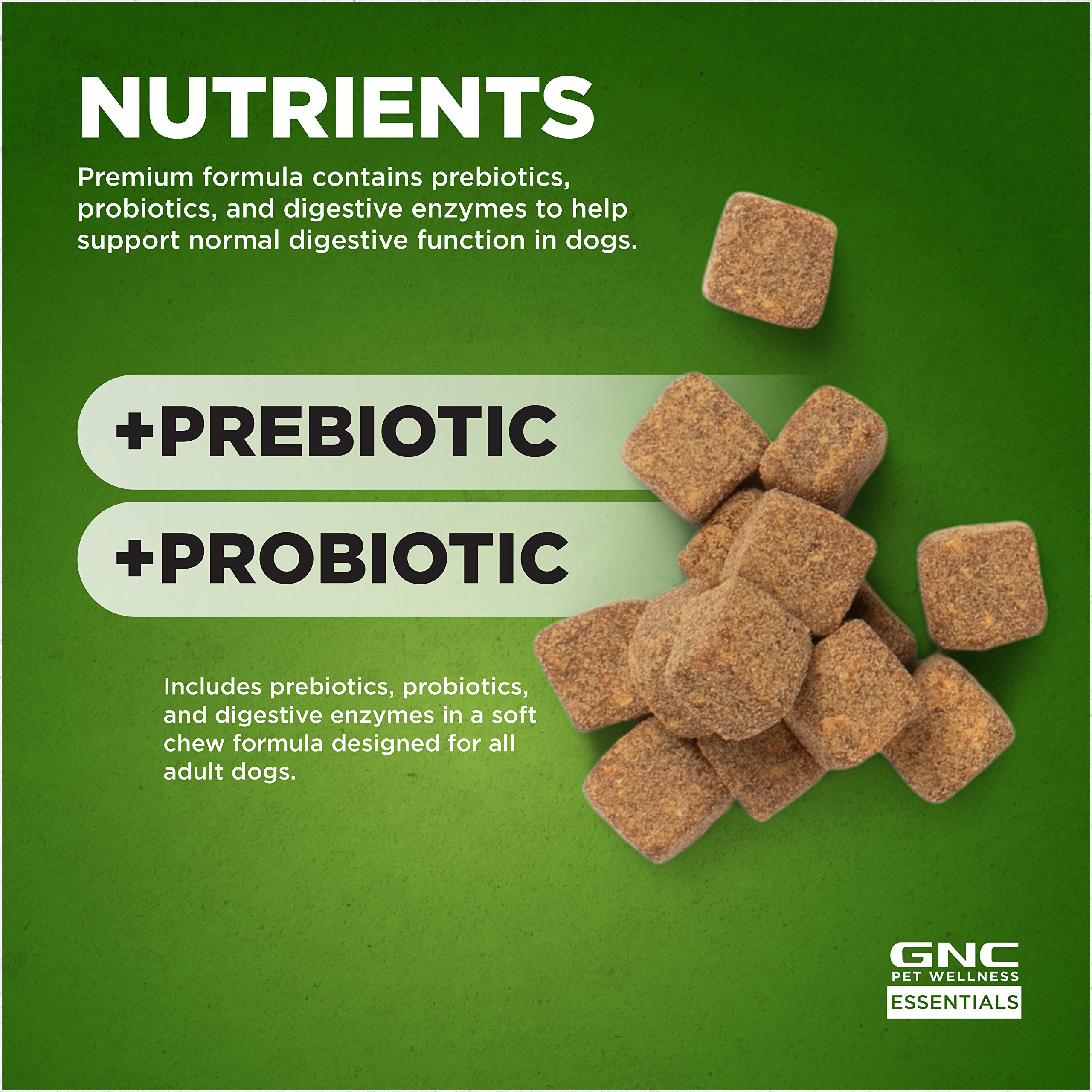 GNC détail d'étiquette listant probiotique prébiotique enzymes bénéfice