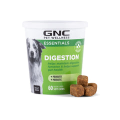 GNC pot de 60 chews digestion montrant le pot et l'emballage pour conservation