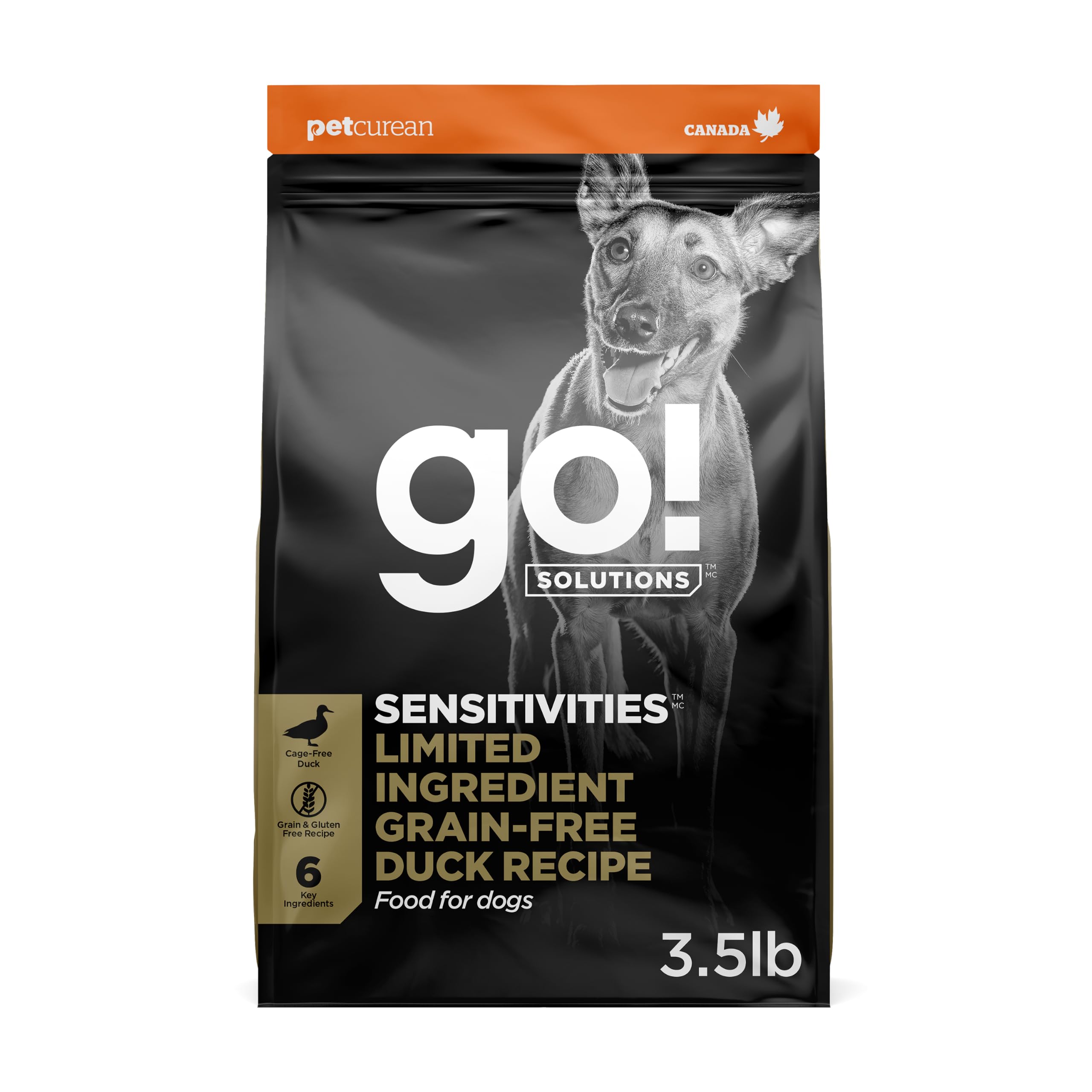 Go! Solutions emballage avant montrant la recette Duck et bénéfice hypoallergénique