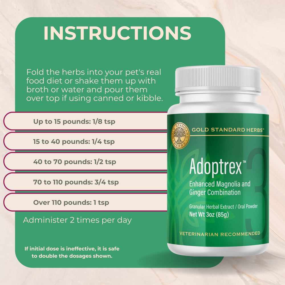 Gold Standard Herbs Adoptrex comparaison taille avec cuillère pour contrôle du dosage