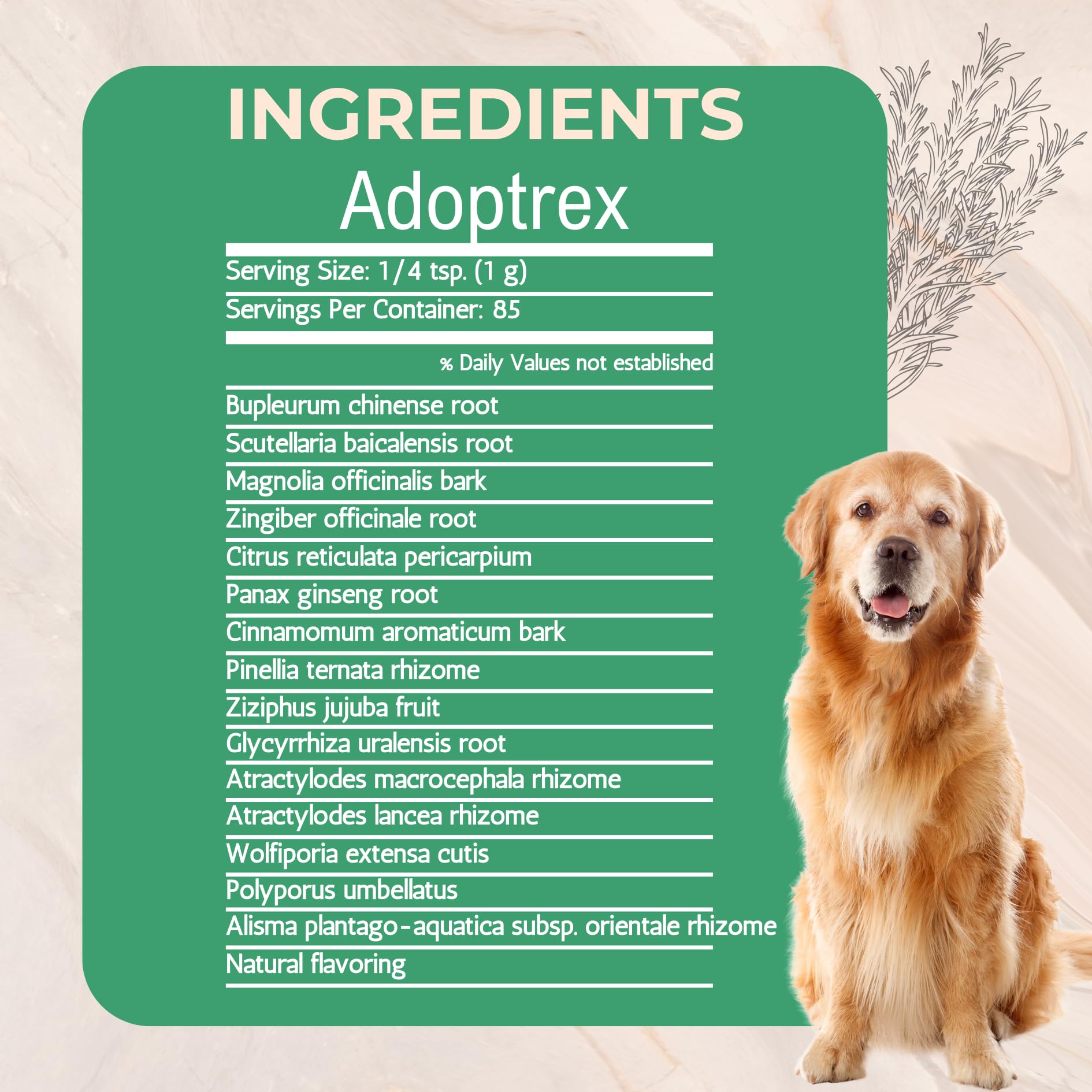 Gold Standard Herbs Adoptrex application sur nourriture illustrant administration facile