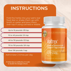 Gold Standard Herbs Voltrex mélangé à la nourriture montrant administration simple et appétence